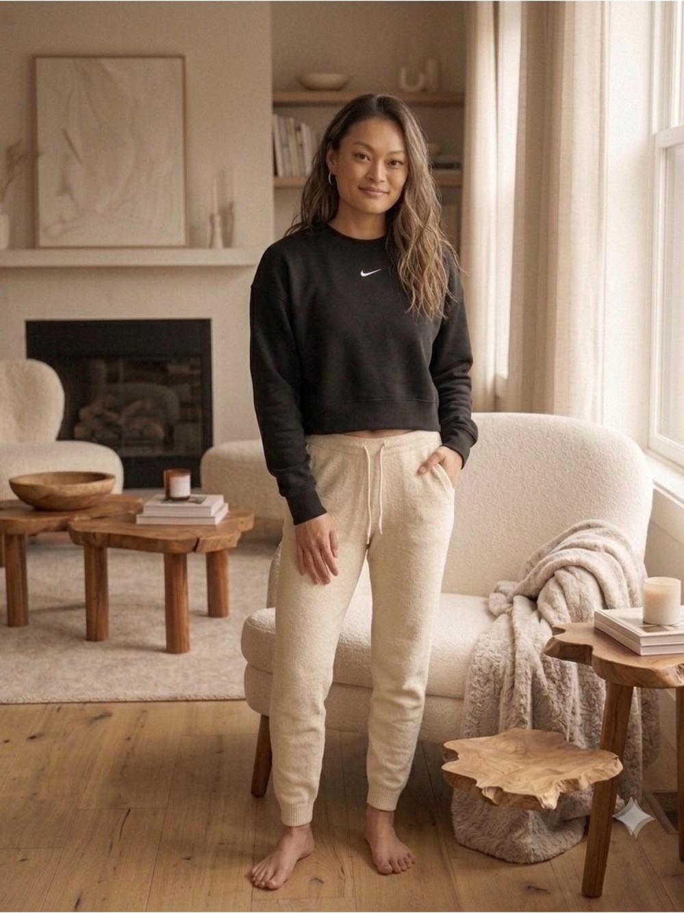 Nike Center Swoosh Cropped Fleece Sweatshirt in Black - Picture 5 of 7
